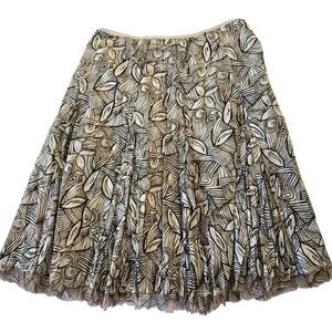 Nygard Collection Womens Cotton Brown White Print Full Lined Flared Skirt 8 Peti